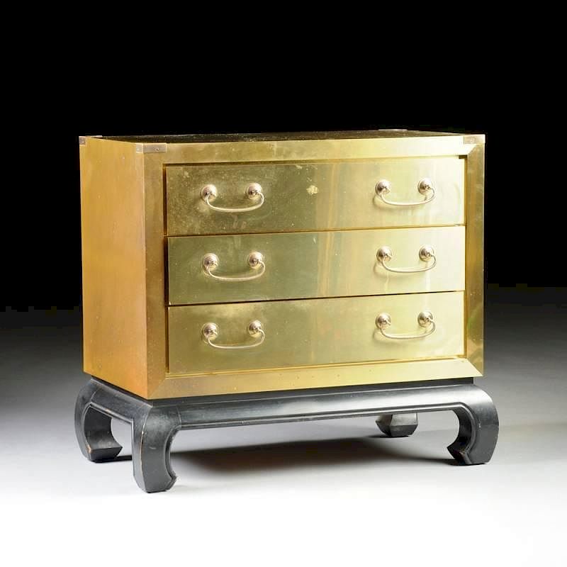 Appraisal: A HOLLWOOD REGENCY STYLE BRASS BACHELOR'S THREE DRAWER CHEST THIRD