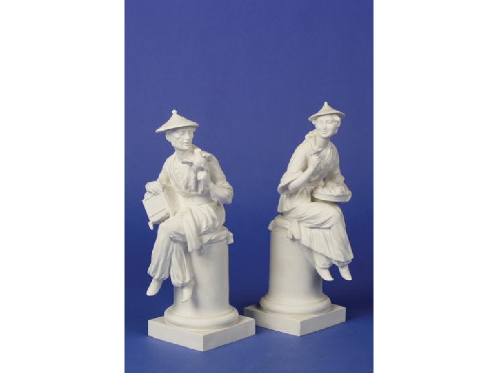 Appraisal: A PAIR OF ROYAL WORCESTER BISCUIT PORCELAIN FIGURES of L'Oiseau