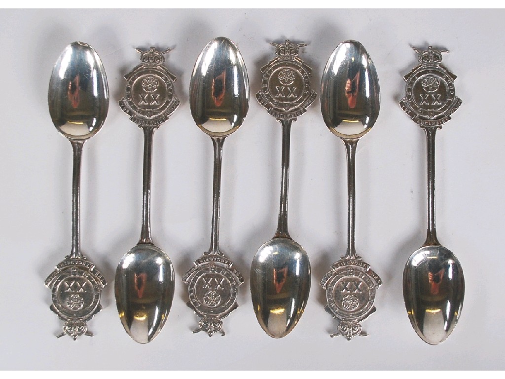 Appraisal: EDWARD VIII SET OF SIX 'LANCASHIRE FUSILIER'S' SILVER TEASPOONS with