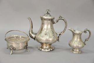 Appraisal: Silver three piece tea set with teapot creamer and waste