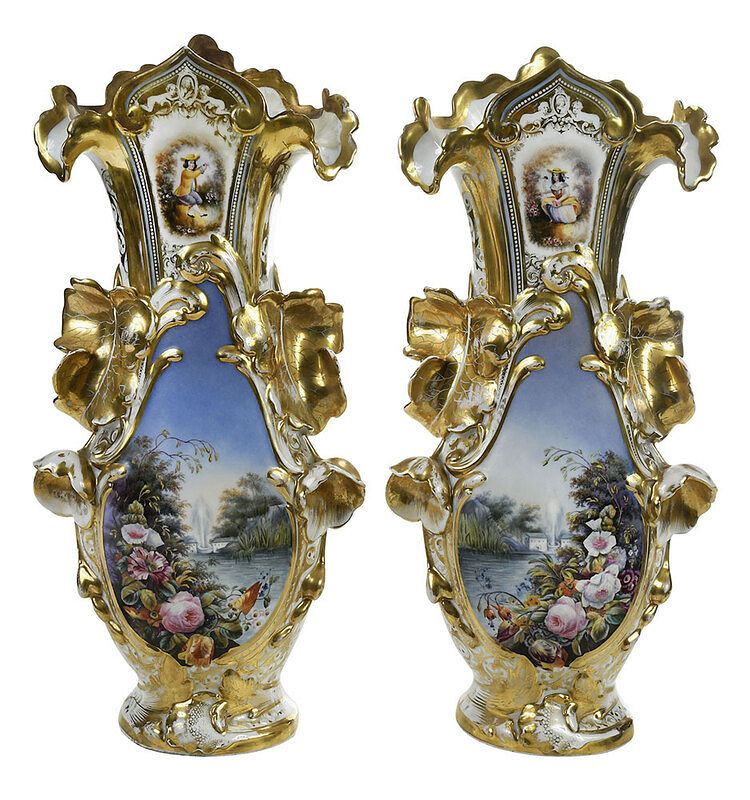 Appraisal: Pair of Old Paris Porcelain Style Vases th century each