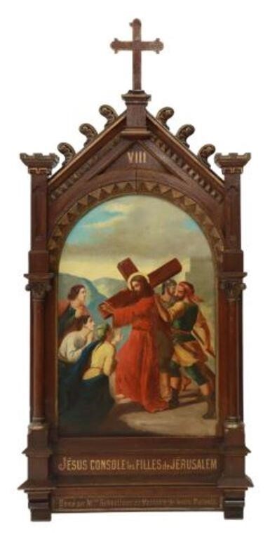 Appraisal: French religious framed oil painting on board Eighth Station of