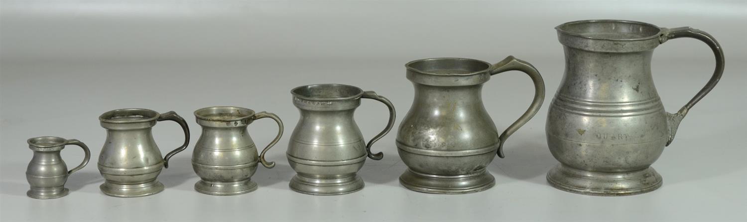 Appraisal: Assembled set of pewter measures largest one quart all th