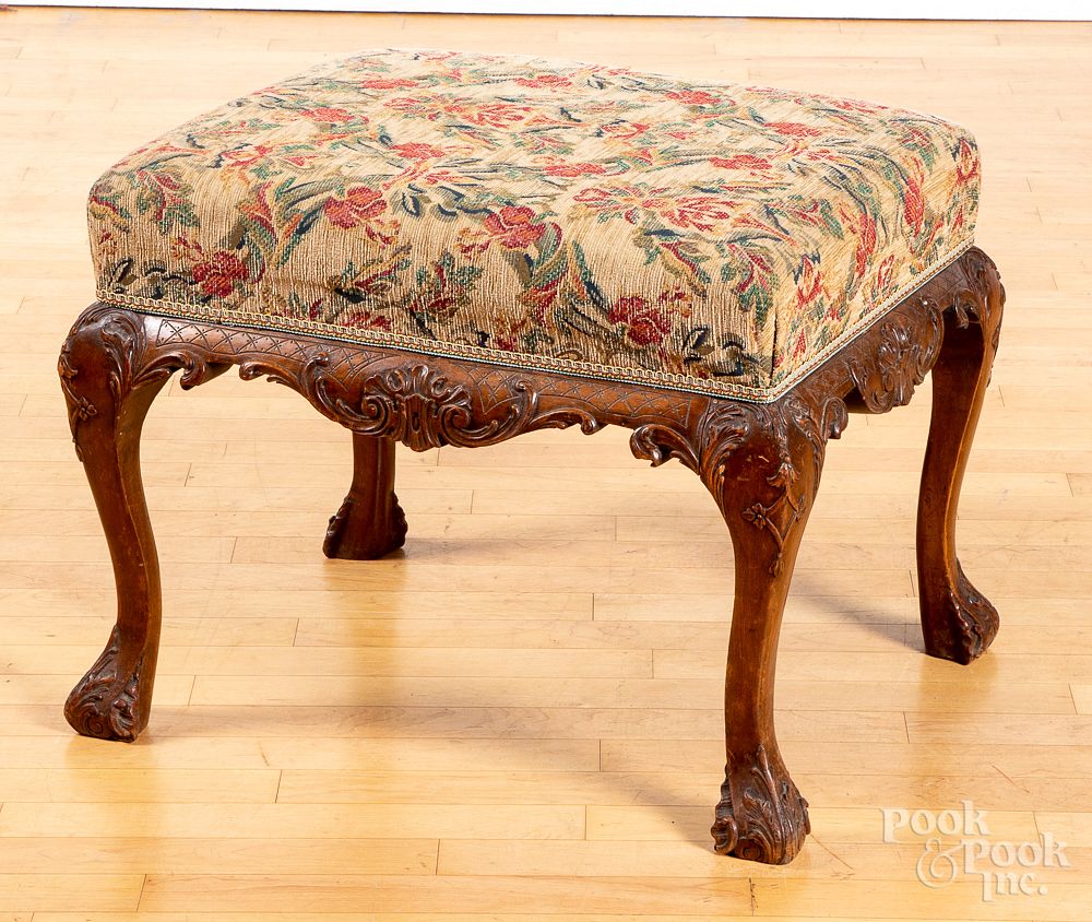 Appraisal: Georgian style carved mahogany ottoman Georgian style carved mahogany ottoman