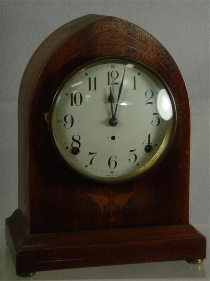 Appraisal: Inlaid mahogany Seth Thomas mantle clock t s runs strikes