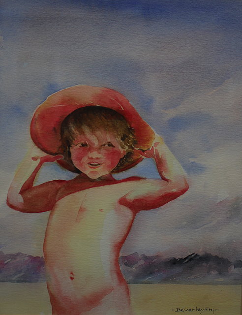 Appraisal: BEVERLEY FRY'Anna with Sun hat' watercolour cm x cm