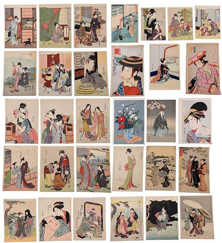 Appraisal: Woodblock Prints Geisha and Domestic Scenes Japanese th th century