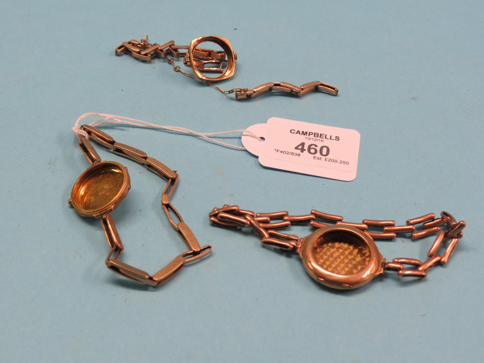 Appraisal: Three ct gold watchcase components each on ct gold strap