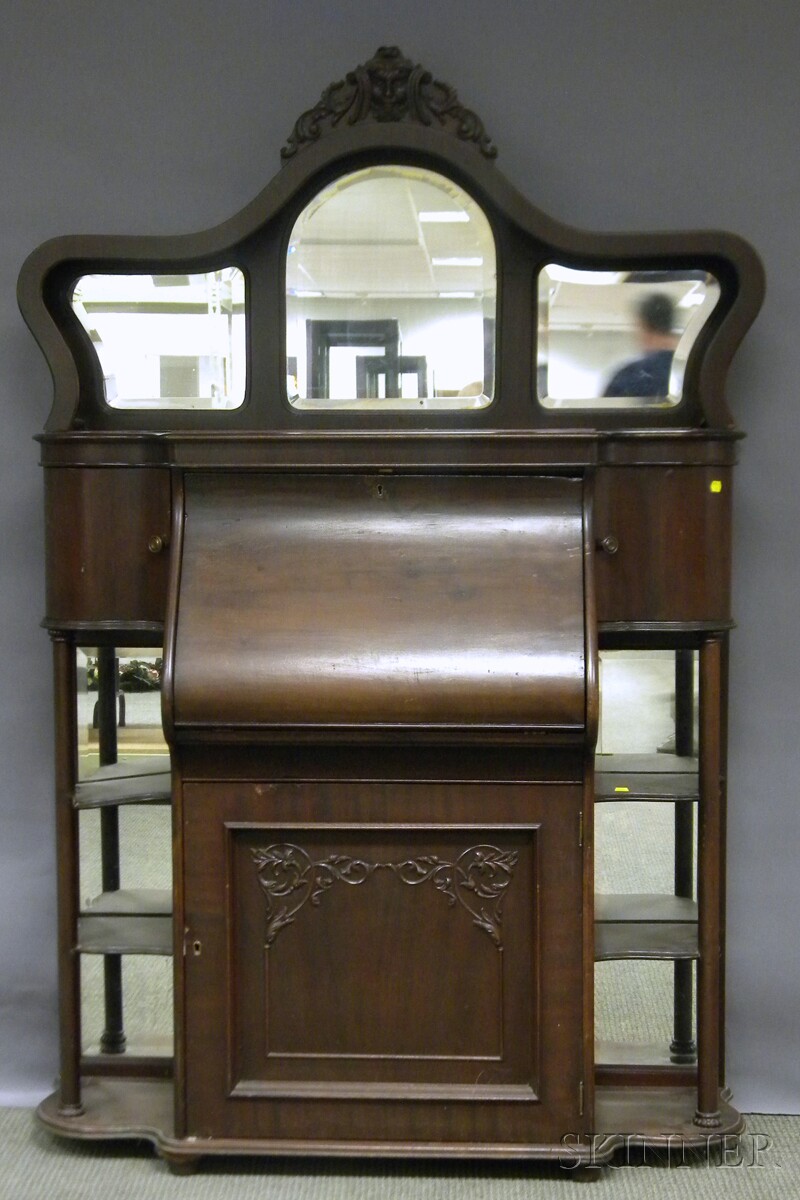 Appraisal: Late Victorian Carved Mahogany and Mahogany Veneer Mirrored Writing Desk