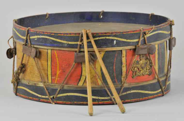 Appraisal: EARLY WOODEN CHILD'S DRUM Made of wood and hand painted