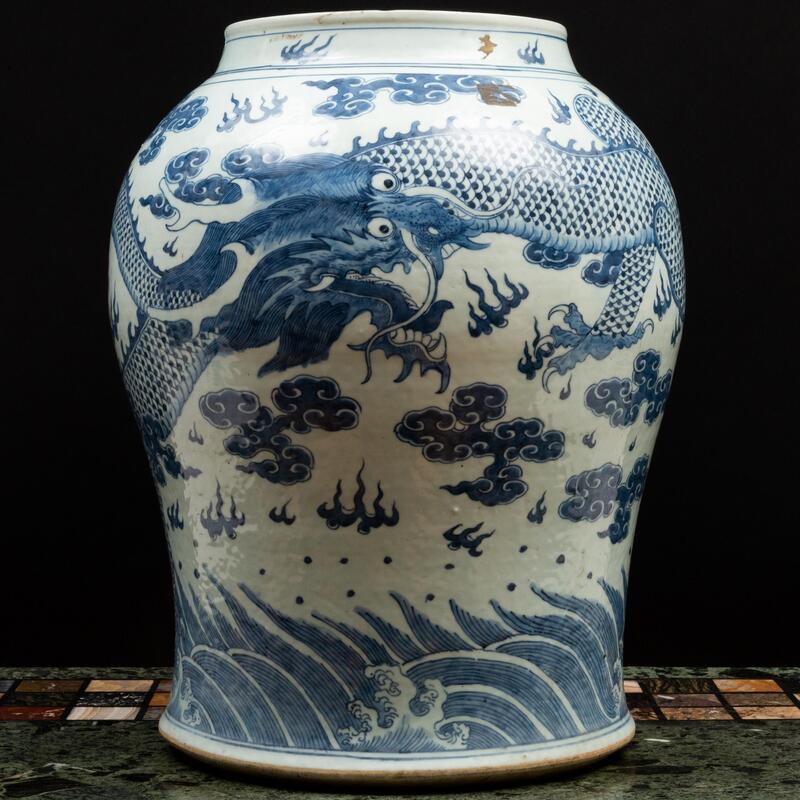 Appraisal: Large Chinese Blue and White Porcelain Jar Unmarked x in