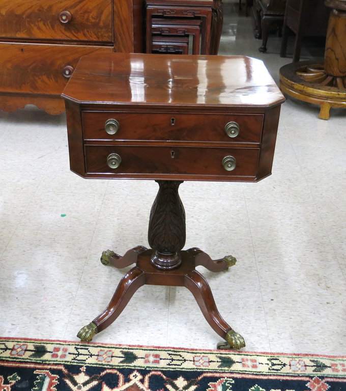 Appraisal: LATE FEDERAL MAHOGANY WORK TABLE American c - having a