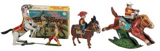 Appraisal: Lot of Three Wind-Up Horse and Donkey Tin Toys Mid-twentieth