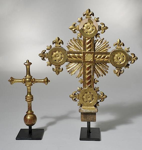 Appraisal: Two Gilt Wood Processional Crosses th C or earlier two