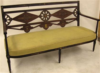 Appraisal: Empire style gilt metal mounted settee The rectangular pierced backrest