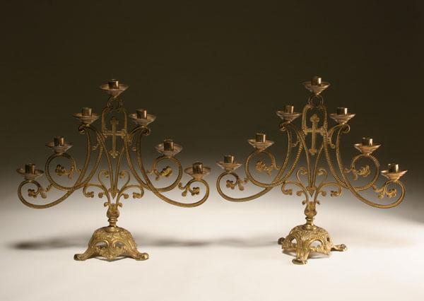 Appraisal: Pair of gilt metal candelabra seven arms issuing from a