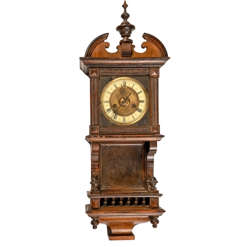 Appraisal: A German architectural stained walnut wall clock c cm h