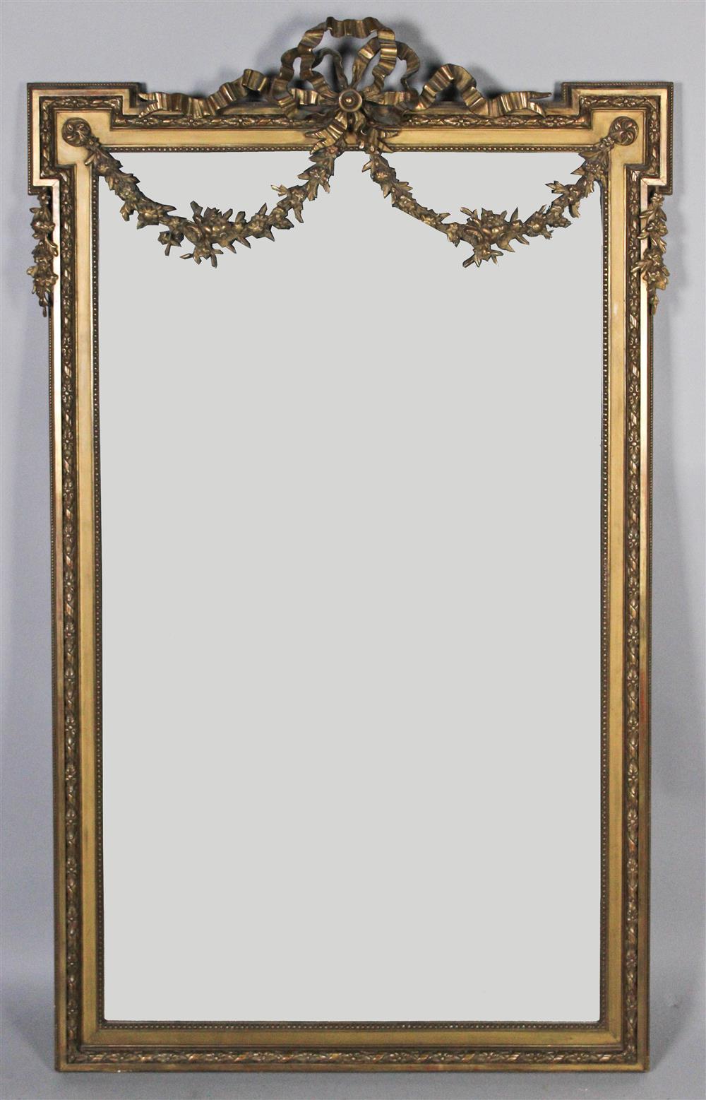 Appraisal: LARGE GEORGE III STYLE GOLD PAINTED MIRROR WITH BOW AND