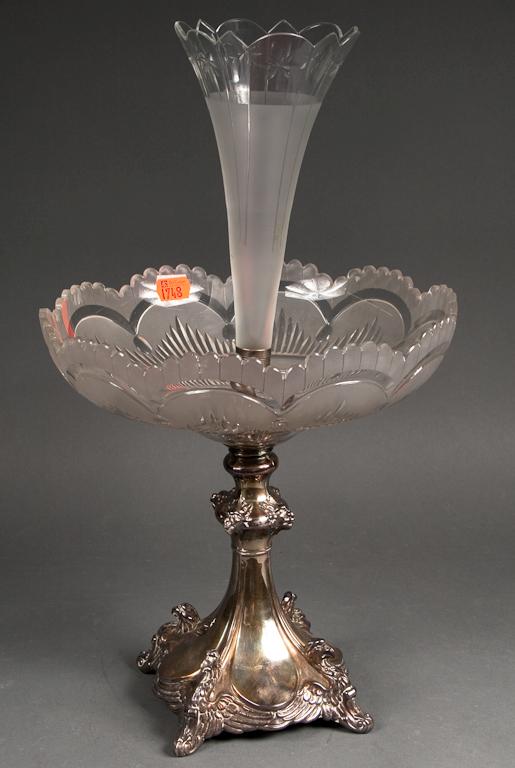 Appraisal: Victorian Neoclassical style cut glass and silver-plated brass epergne unmarked