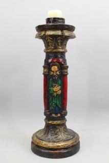 Appraisal: Carved Polychromed Wooden Candle Stick Carved polychromed wooden candle stick