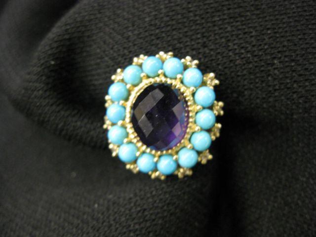 Appraisal: Amethyst Turquoise Ring beautiful cut oval gem surrounded by round