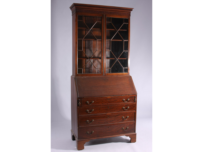 Appraisal: George III Secretary ca mahogany and mahogany veneer with pine