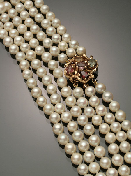 Appraisal: -Karat Yellow-Gold Cultured Pearl and Semi-Precious Stone Two-Piece Ensemble Consisting