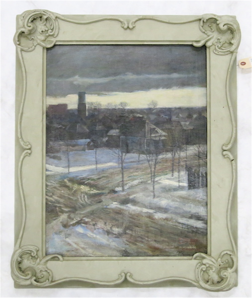 Appraisal: P SIMONS OIL ON CANVAS Oklahoma a winter street scene