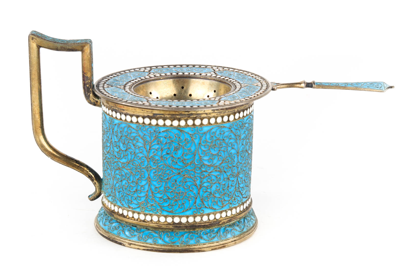 Appraisal: Russian cloisonne enamel silver tea cup holder Moscow standard in