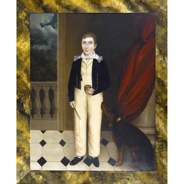 Appraisal: TH C PORTRAIT Untitled Young Boy with Dog oil on