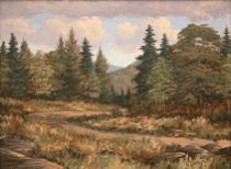 Appraisal: R Davies American th Century Pine Wood landscape Oil on