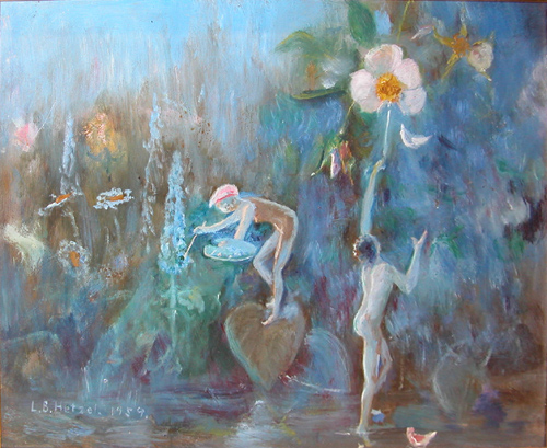 Appraisal: Garden Fairies Painting Hetzel Lila B American - oil on