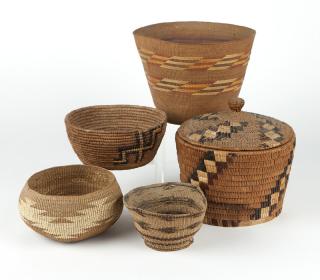 Appraisal: Pacific Northwest Northern California baskets Comprising one twined Tlingit basket