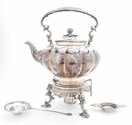 Appraisal: An English Silverplate Kettle and Warmer together with two American