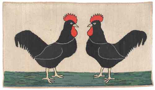 Appraisal: American hooked rug ca with two facing roosters x