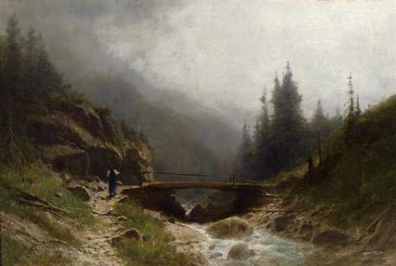 Appraisal: CASTAN GUSTAVE Geneva - Crozant Mountain stream with peasant woman