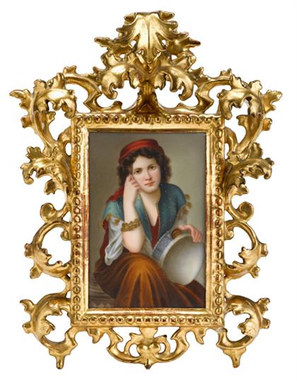 Appraisal: Berlin porcelain plaque late th century Depicting a young gypsy