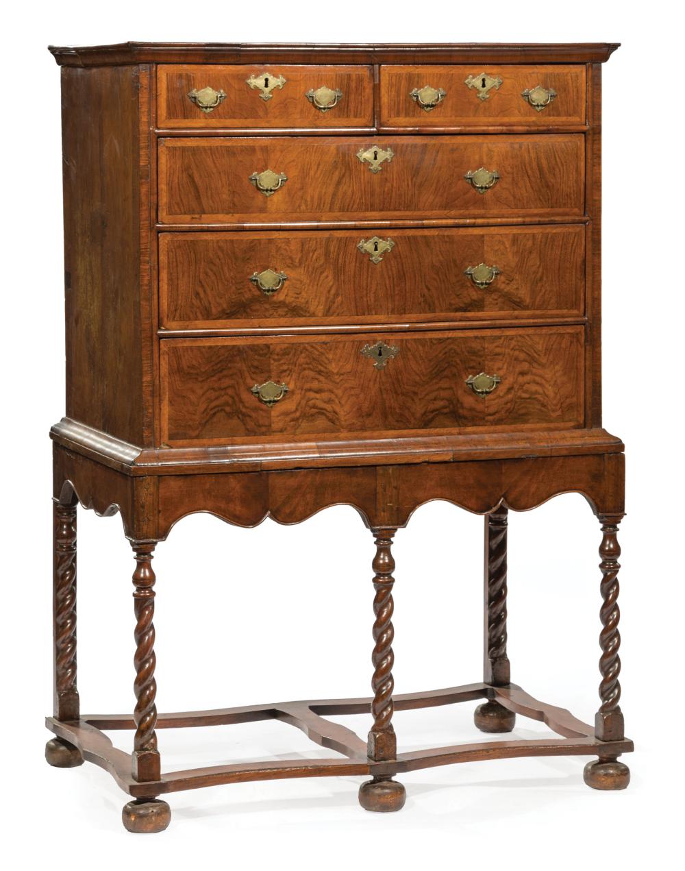 Appraisal: Georgian Burl Walnut Chest on Stand superstructure with molded flat