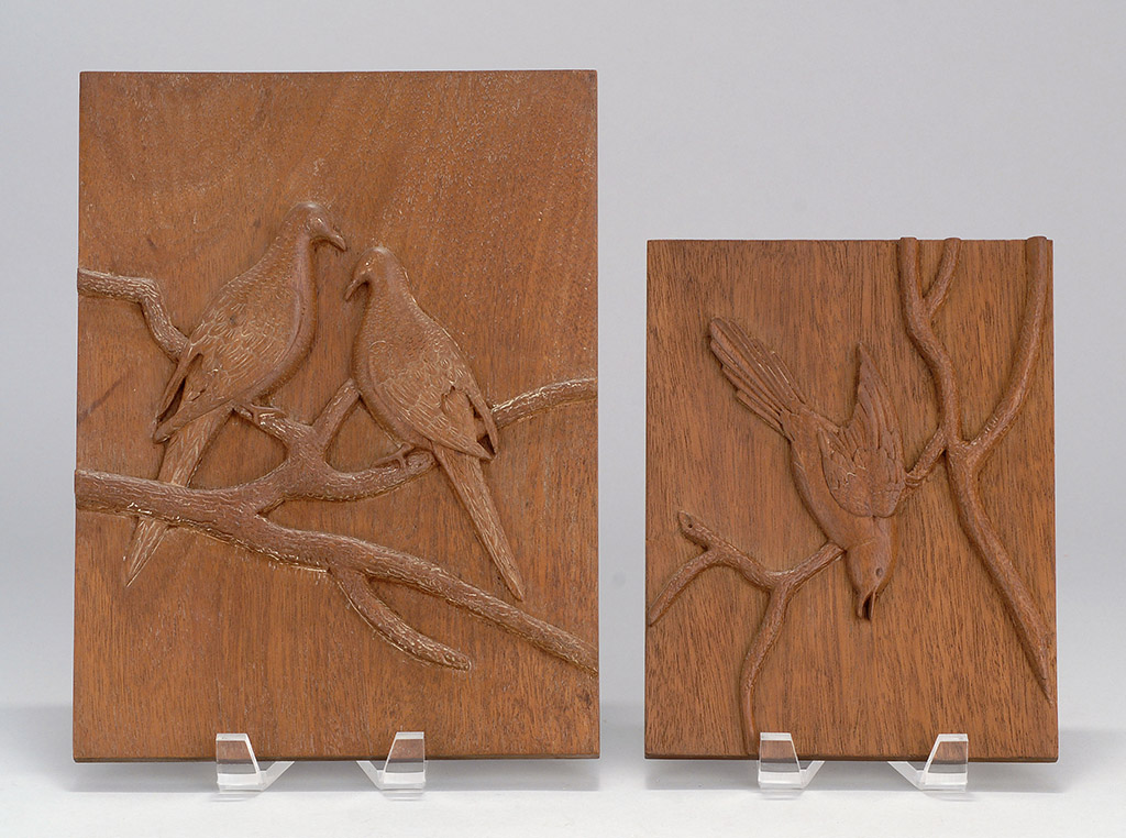 Appraisal: TWO RELIEF-CARVED WALNUT PANELS BY ALETHA MACY OF NANTUCKET th