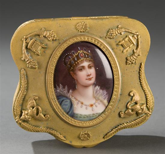 Appraisal: Gilt brass box with mounted porcelain medallion of Empress Josephine