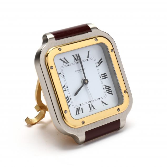 Appraisal: CARTIER SANTOS TRAVEL ALARM CLOCK Third quarter th century wristwatch