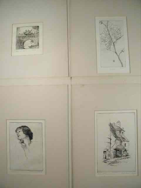 Appraisal: Lot of four American miniature etchings Each etching is matted