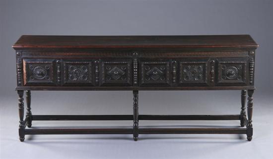 Appraisal: KITTINGER TUDOR STYLE SIDEBOARD th century ebonized and stained wood