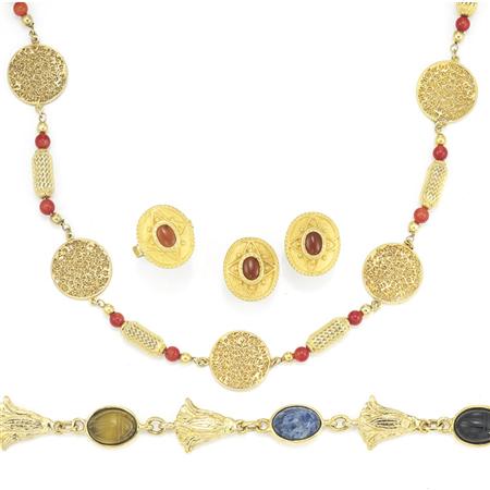 Appraisal: Group of Gold Hardstone Intaglio and Carnelian Jewelry Estimate -