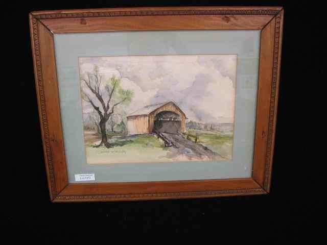 Appraisal: Nancy Wenzler Watercolor covered bridge '' x ''