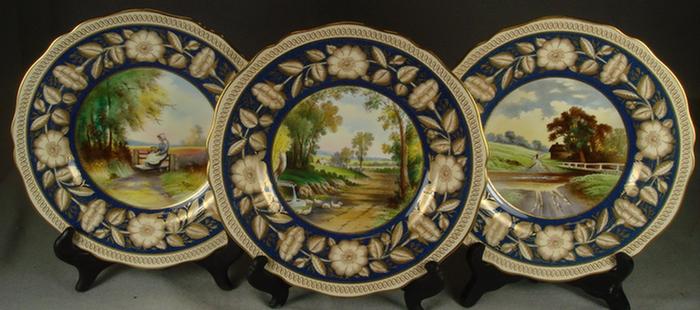 Appraisal: Spode Copeland's China topographic plates cobalt gilt floral decorated borders