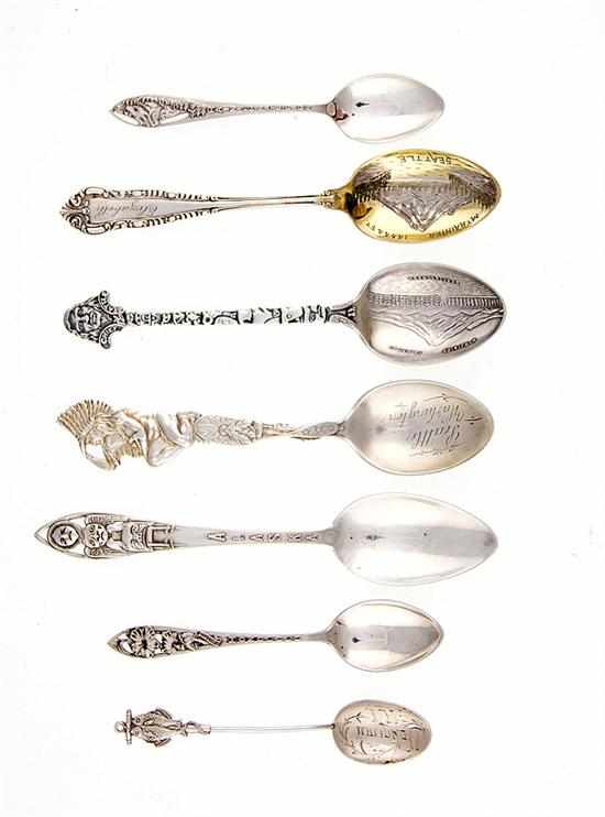 Appraisal: Collection of sterling Alaska Hawaii Washington State souvenir spoons late