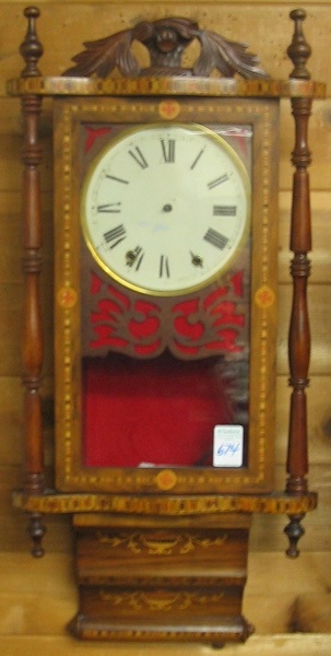 Appraisal: CARVED AND INLAID WALNUT CASED WALL CLOCK Anglo-American late th