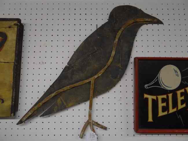 Appraisal: Vintage folk art crow metal with copper feet and bracing