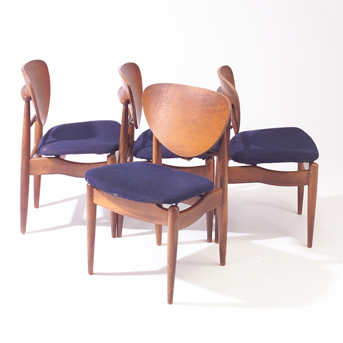 Appraisal: Set of four Finn Juhl chairs upholstered in blue fleece